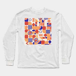 Geometric pattern mid century modern orange blue Long Sleeve T-Shirt